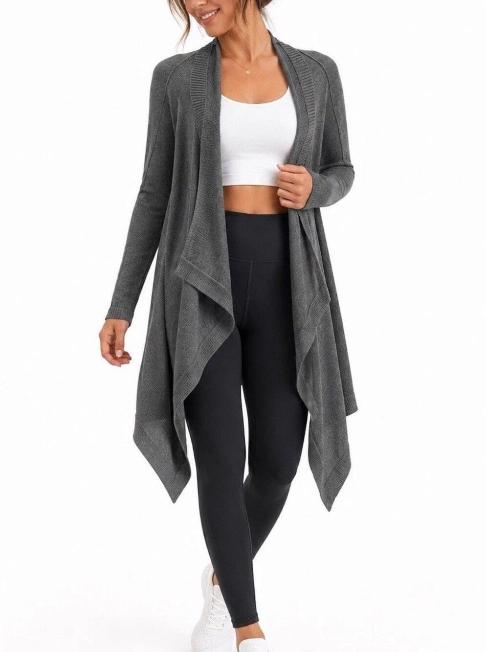 Lululemon Gray Open Front Drape Cardigan Sweater Women's Long Sleeve Knit